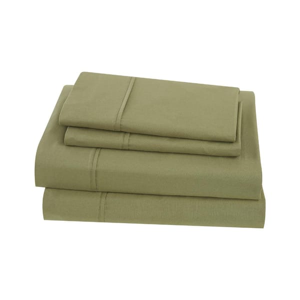Brooklyn Loom Solid Cotton Percale Olive Green Queen Sheet Set
