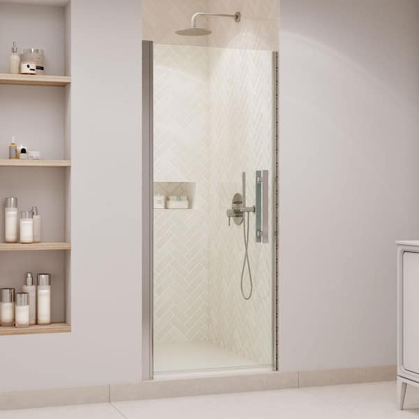 Pasadena 31 5/8 in. to 33 in. W x 72 in. H Pivot Alcove Frameless Shower Door in Satin Nickel