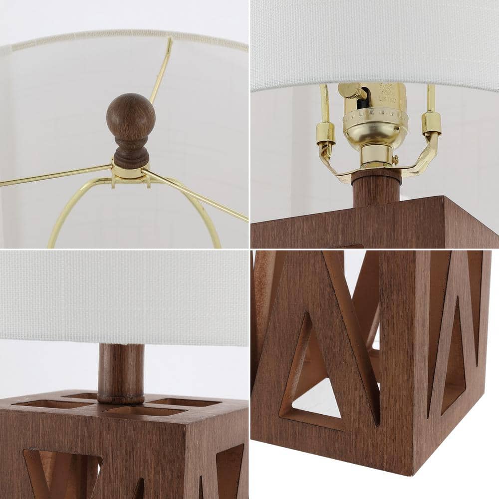 Stewart Rustic 21.5" Brown Wood Table Lamp with White Linen Shade