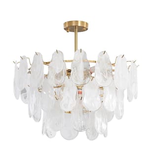 9-Light Gold Modern Crystal Chandelier, 3-Tiers Round Hanging Ceiling Pendant Light for Living Room, Bulbs Included