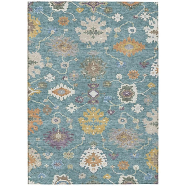 Chantille Machine Washable Indoor/Outdoor Abstract ACN2532 Teal 9 ft. x 12 ft. Area Rug