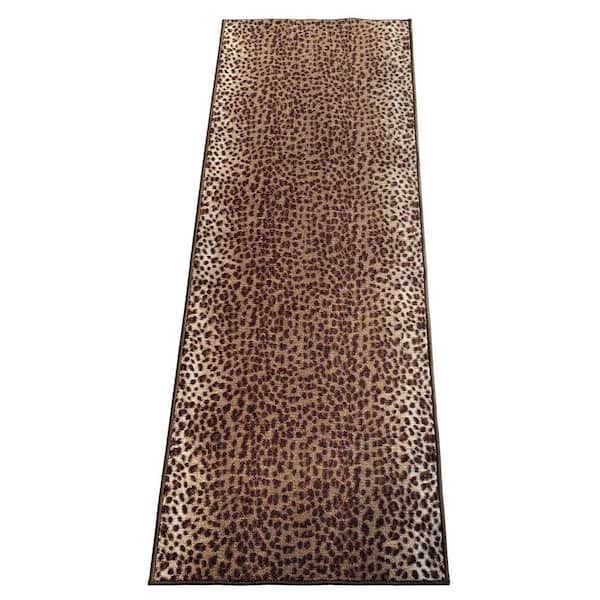 PLAYA RUG Leopard Brown Color 26 in. Width x Your Choice Length Custom Size Roll Runner Rug/Stair Runner