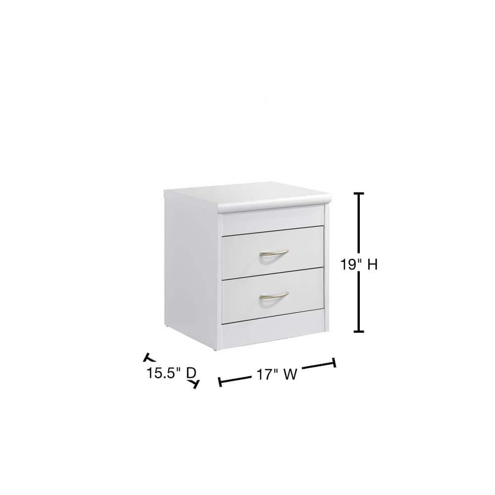 White Compressed Wood 2-Drawer Nightstand