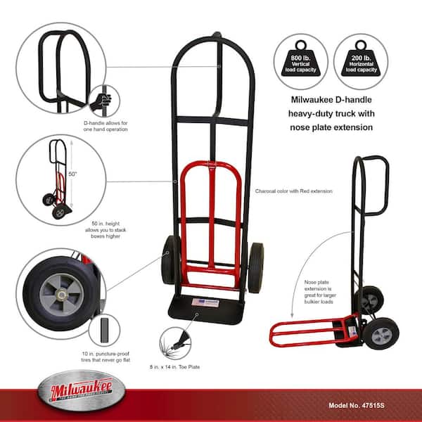 800 lb. Capacity D-Handle Hand Truck with 10 in. Puncture Proof Tires and Nose Plate Extension