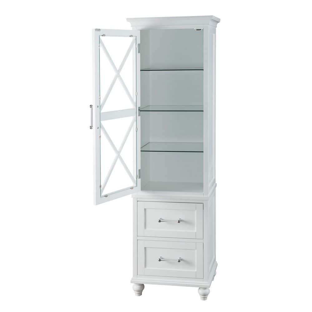 Blue Ridge 60" White Wooden Linen Tower with Adjustable Glass Shelves