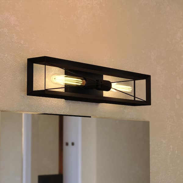 Milton 24 in. 2-Light Matte Black Vanity Light Transitional Wall Sconce, Cage Shade, LED Compatible, Bathroom Fixture