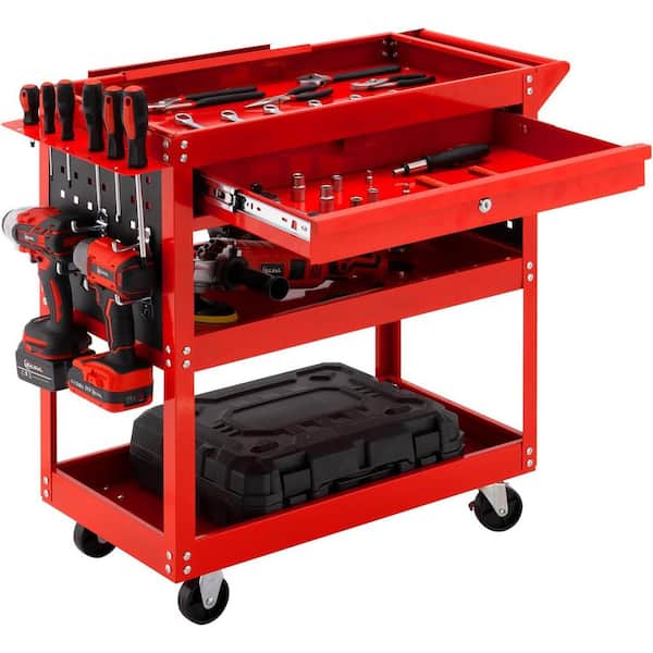 Tool Storage 29.5 in.-330 lbs. Tool Cart with Wheels Drawer Red