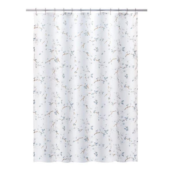 Laura Ashley Printed PEVA 70 in. x 72 in. Steel Gray Iona Shower Curtain