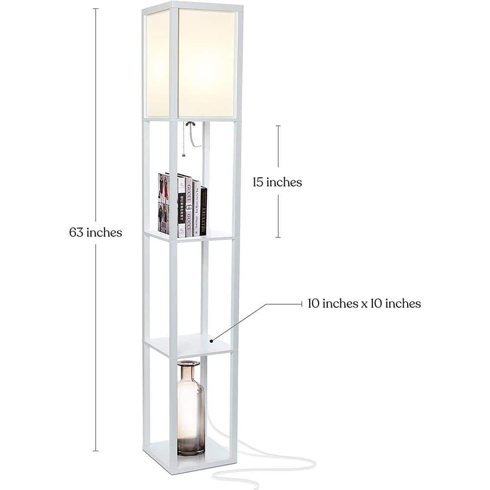White Adjustable LED Shelf Floor Lamp with Storage
