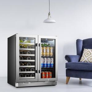 LP66B - 31 Bottle 58 Can 2 Door Seamless Stainless Steel Combo Wine and Beverage Refrigerator