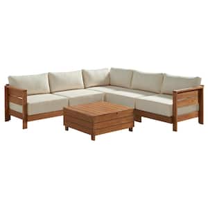 Barton Weather-Resistant Eucalyptus Wood Patio Furniture Set with Outdoor Sectional and Lift Top Coffee Table, Set of 2