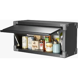 31.5 in. W x 15.2 in. H x 11.8 in. D Metal Wall Storage Cabinet with Up-Flip Door,Freestanding Cabinet in Black