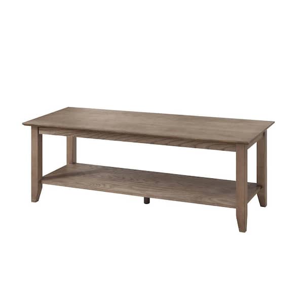 Convenience Concepts American Heritage 48 in. Driftwood Large Rectangle Wood Coffee Table with Shelf
