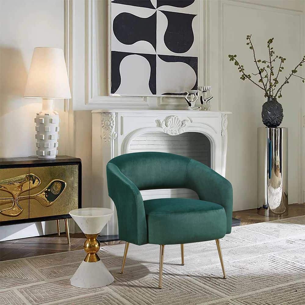 Lazzara Amellia Velvet Upholstery Dark Green Accent Arm Chair