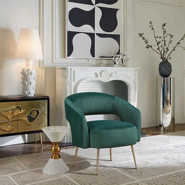 Amellia Velvet Upholstery Dark Green Accent Arm Chair
