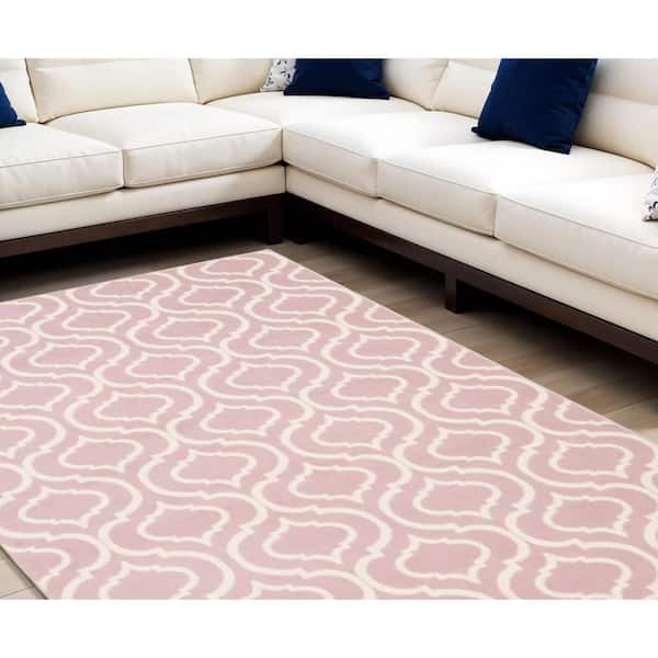 6' X 9' Pink and Ivory Moroccan Power Loom Area Rug