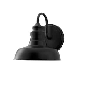 7.63 in. Elmcroft 1-Light Matte Black Farmhouse Wall Mount Sconce Light with Metal Shade