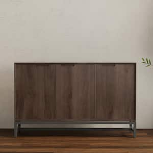 Banting Solid Hardwood and Metal 58 in. Rectangle Modern Industrial 3 Door Sideboard Buffet in Walnut Brown