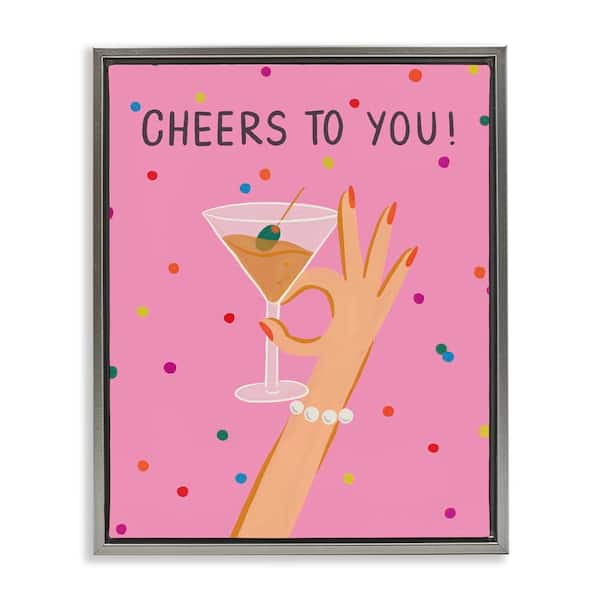 Stupell Industries Cheers To You Martini by Deborah Curiel Gray Floater Frame Food Graphic Art Print 21 in. x 17 in.