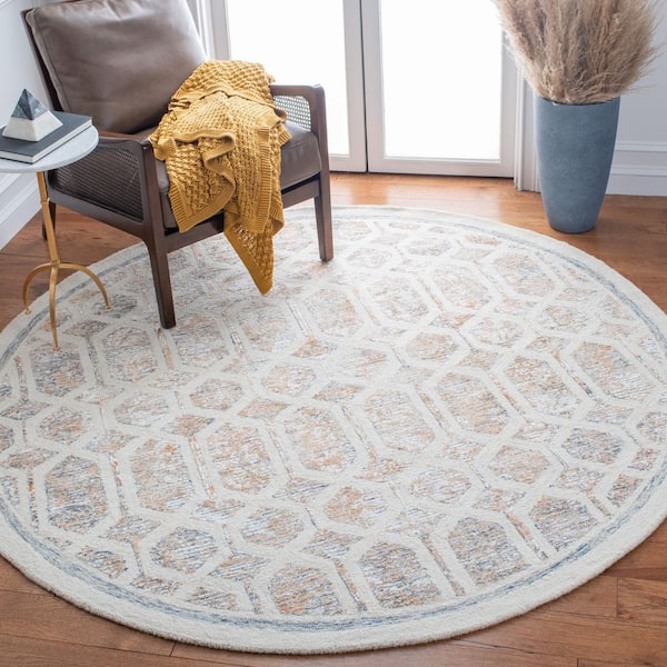Artistry 7 ft. x 7 ft. Ivory/Gold Border Interlace Round Area Rug