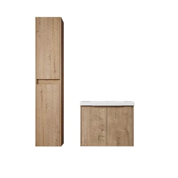 Combined 23.6 in. W X 18.1 in. D x 19.3 in. H Floating Bath Vanity in Imitative Oak with White Resin Vanity Top
