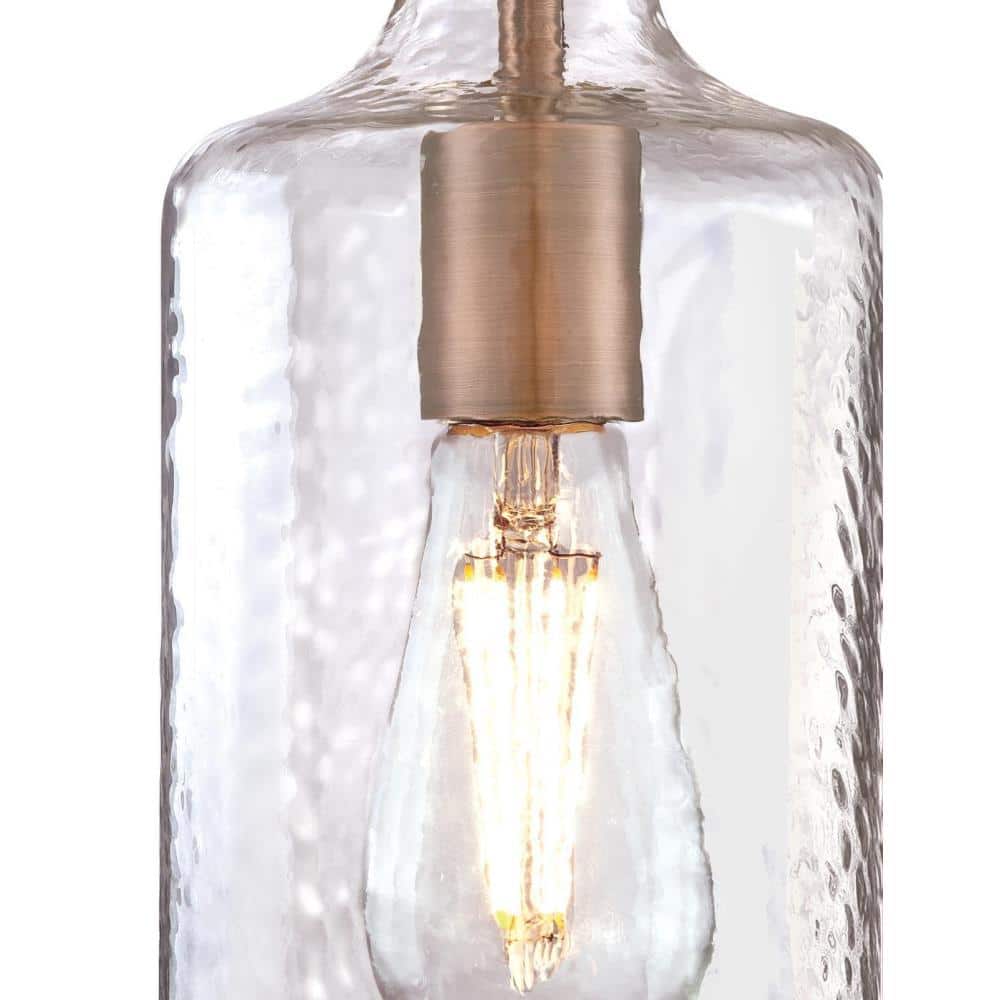 Washed Copper Mini Pendant with Clear Textured Glass Shade