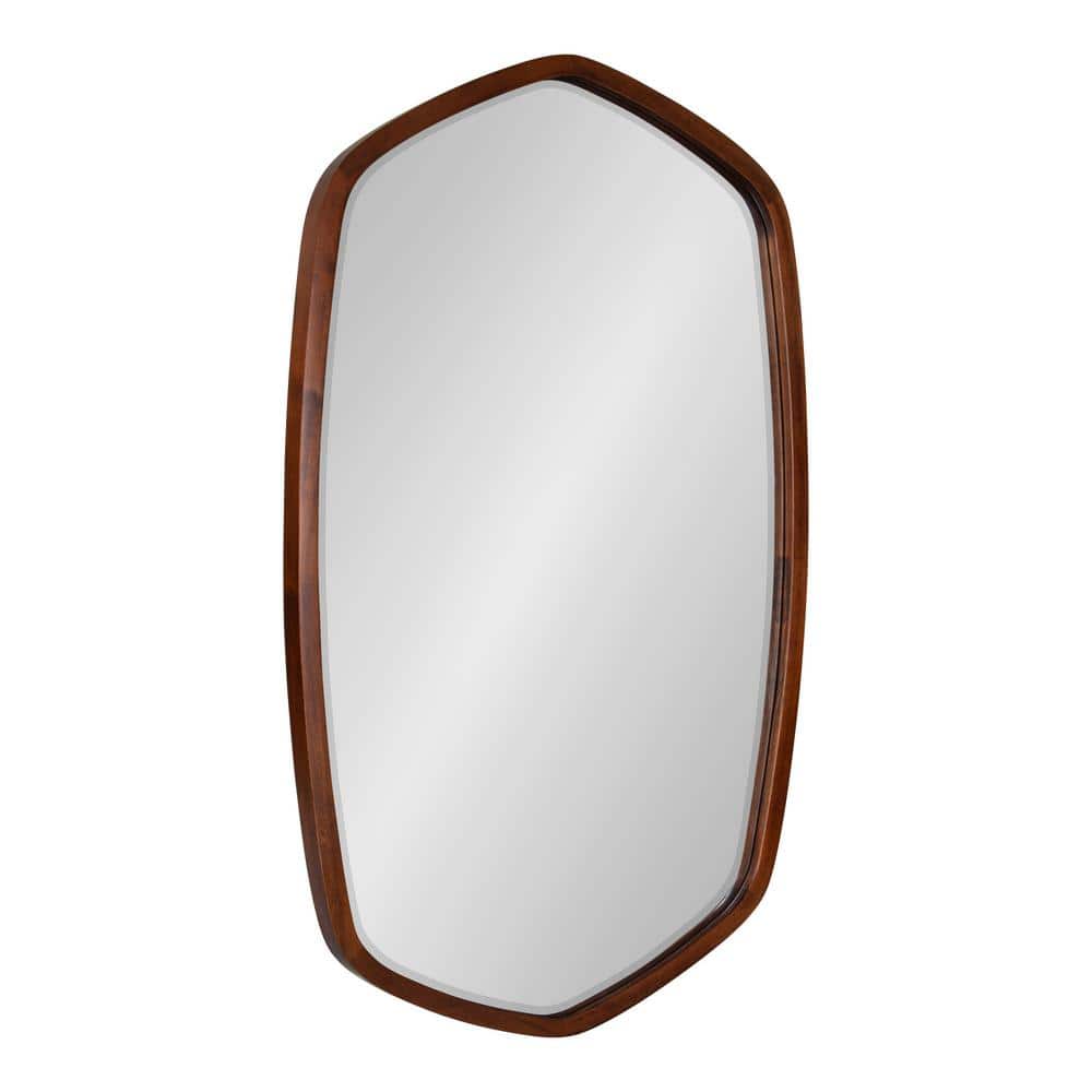 Walnut Brown Oblong Hexagon Wall Mirror with Wood Frame