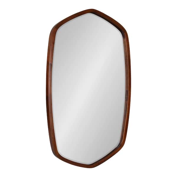 Kate and Laurel McLean 36 in. x 20 in. Classic Irregular Framed Walnut Brown Wall Mirror