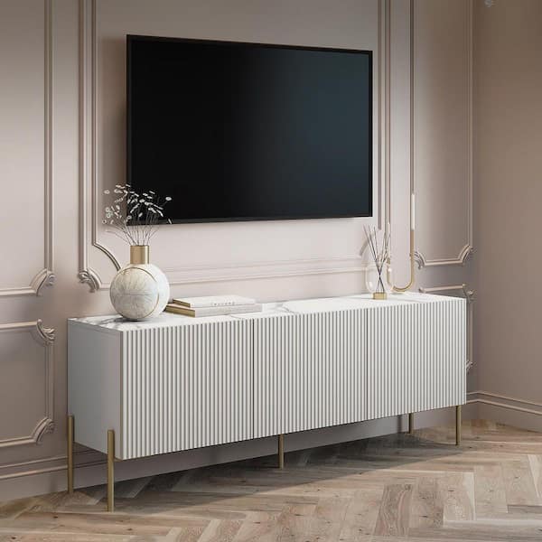LIVING SKOG Selline Beige TV Stand Fits TV's up to 65 in. with Metal legs Selline Beige