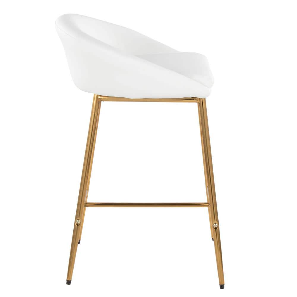 White Faux Leather and Gold Metal Counter Stools, Set of 2