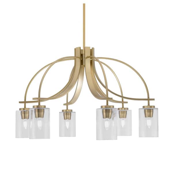 Unbranded Olympia 17.75 in. 6-Light New Age Brass Downlight Chandelier Clear Bubble Glass Shade
