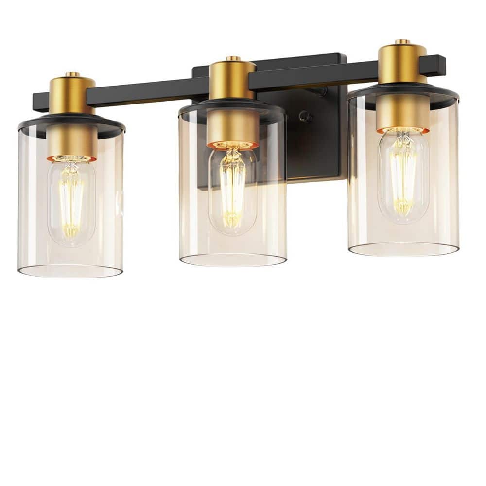 20 in. 3-Light Black and Gold Bathroom Vanity Light with Clear Glass Shades for Vanity Powder Room Dressing Room price history on PriceWatchPro