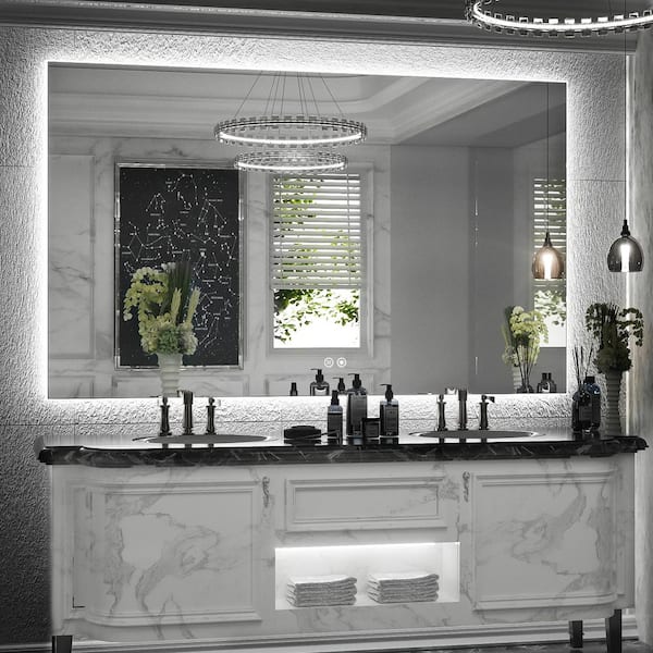 KeonJinn 55 in. W x 36 in. H Rectangular Frameless LED Light Anti-Fog Backlit Wall Bathroom Vanity Mirror