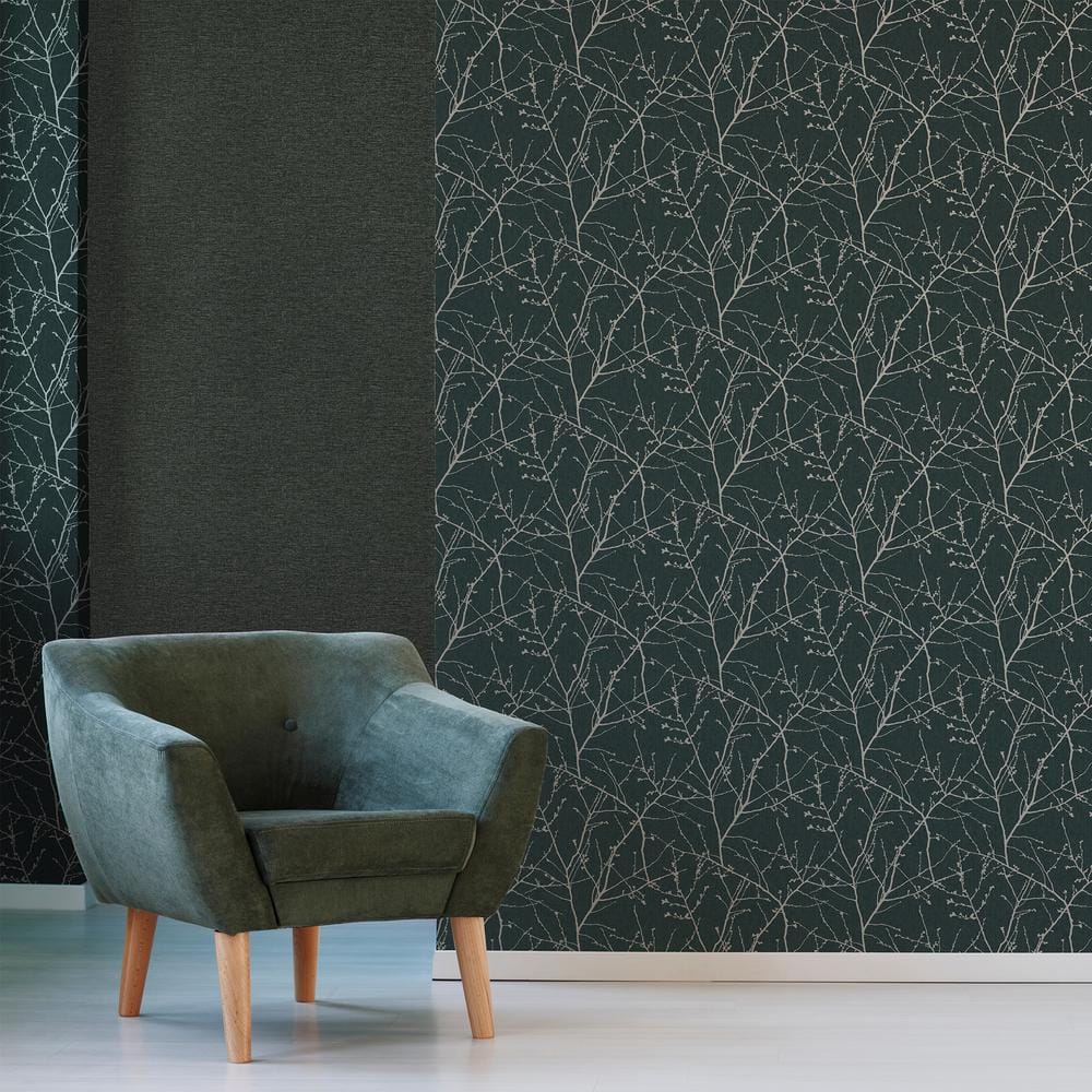 Green and Gold Vinyl Textured Floral Wallpaper Roll