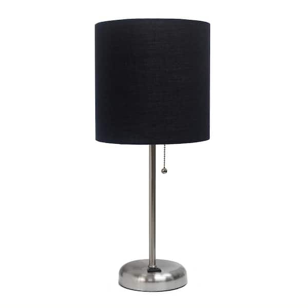 Creekwood home 19.5 in. Brushed Steel/Black Contemporary Bedside Power Outlet Base Standard Metal Table Desk Lamp