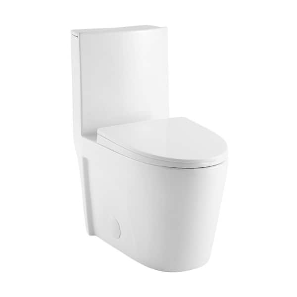 St. Tropez 1-Piece 10 in. Rough-in 1.28 GPF Right-Hand Vortex Flush Elongated Toilet in Glossy White