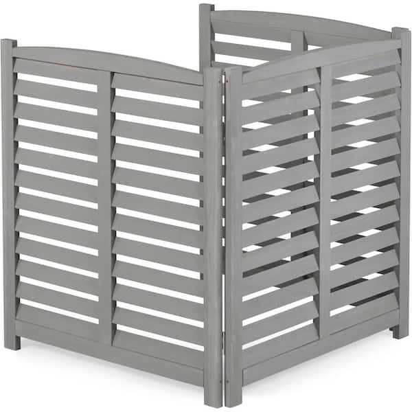 Unbranded 32 in. W x 38 in. H 3-Panel Gray Outdoor Air Conditioner Fence Cover 3-Section Wooden Screen, Outside Wood Privacy Fence