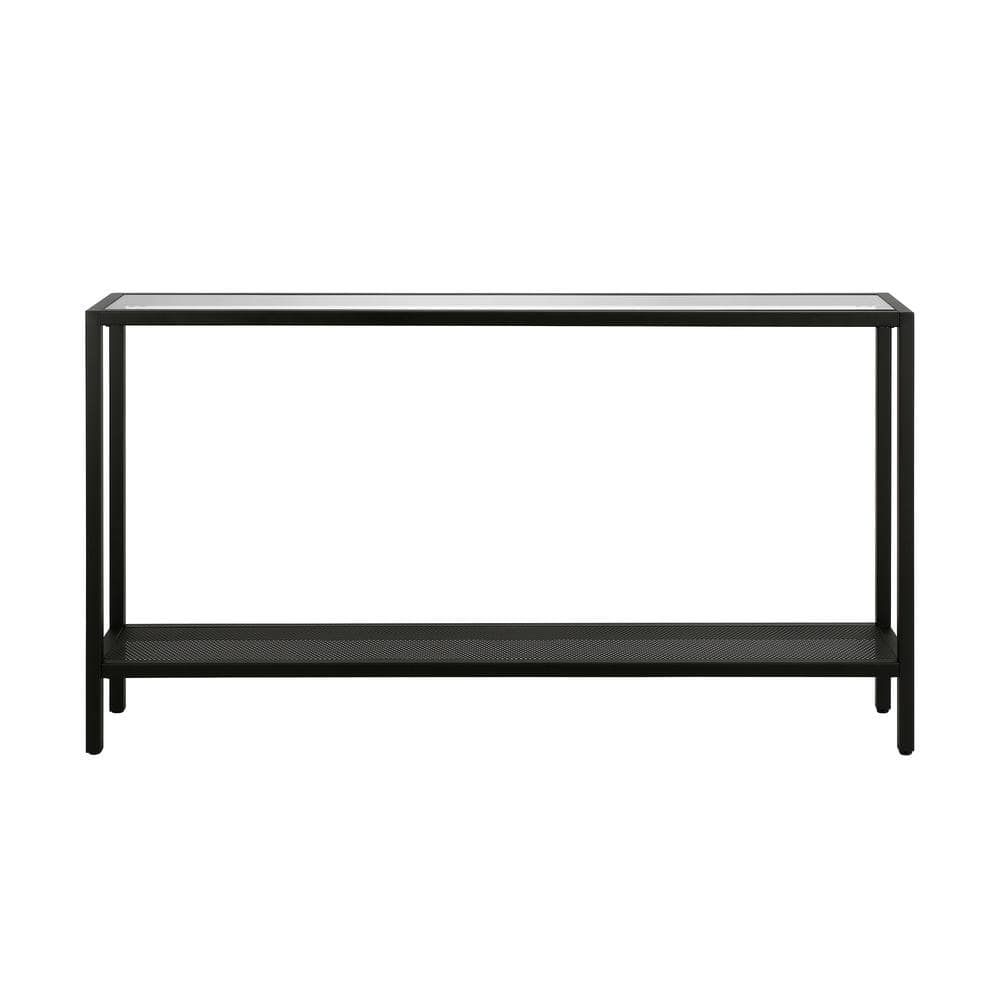 Rigan 55" Blackened Bronze Metal Console Table with Glass Shelves
