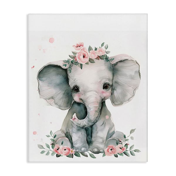 Nursery Floral Elephant by LSR Design Studio Unframed Animal Graphic Art Print 20 in. x 16 in.