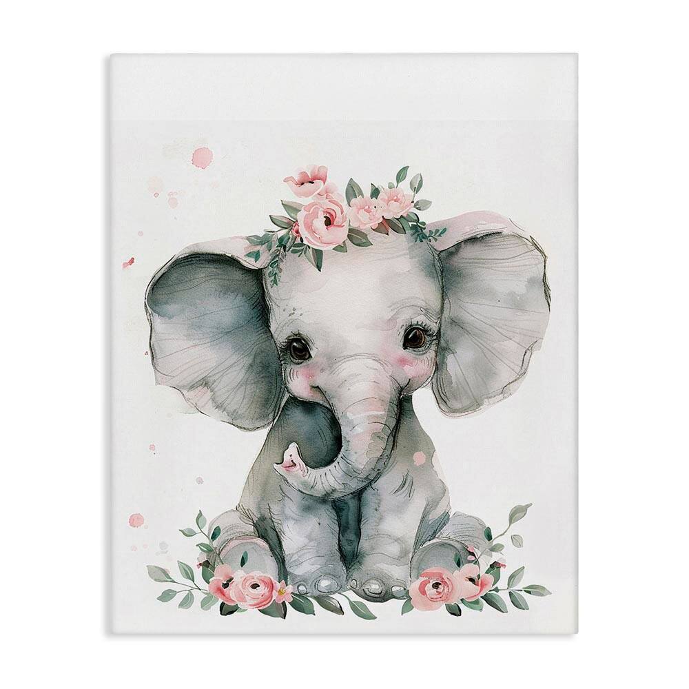 Nursery Floral Elephant by LSR Design Studio Unframed Animal Graphic Art Print 48 in. x 36 in. price history on PriceWatchPro