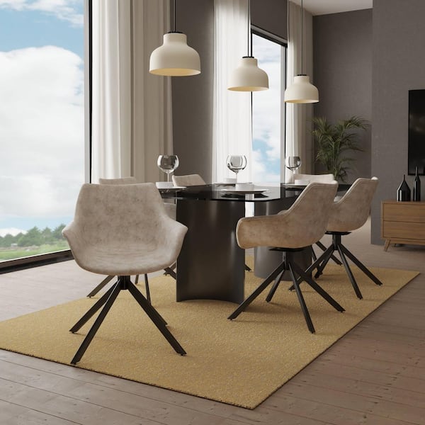 Swivel Dining Chair with Leather Seat and Iron Legs Modern Accent Side Armchairs in Taupe