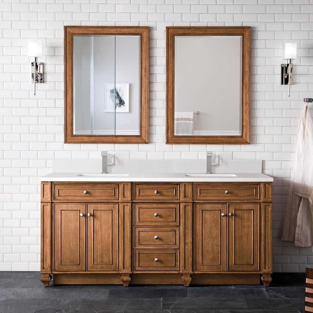 Bristol 72.0 in. W x 23.5 in. D x 34.0 in. H Bathroom Vanity in Saddle Brown with White Zeus Silestone Quartz Top price history on PriceWatchPro
