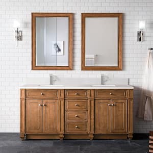 Bristol 72.0 in. W x 23.5 in. D x 34.0 in. H Bathroom Vanity in Saddle Brown with White Zeus Silestone Quartz Top