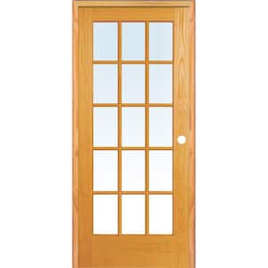 36 in. x 80 in. Left Hand Unfinished Pine Glass 15-Lite Clear True Divided Single Prehung Interior Door