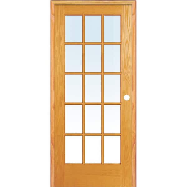MMI Door 36 in. x 80 in. Left Hand Unfinished Pine Glass 15-Lite Clear True Divided Single Prehung Interior Door