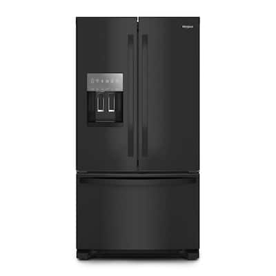 36 in. 24.7 cu. ft. Wide French Door Bottom Mount Refrigerator in Black with Maximum Ice Capacity