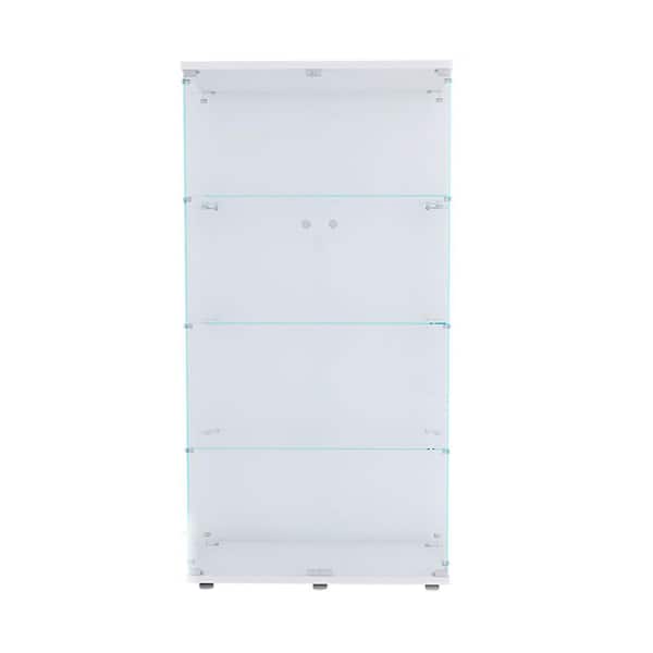 Two-Door White 14.37 in. Glass Display Cabinet with 4 Shelves, Floor-Standing Curio Bookshelf for Home & Office
