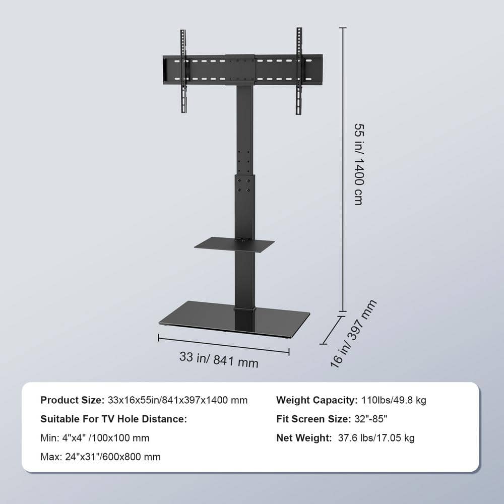 Black Adjustable Freestanding Swivel TV Stand Mount for 32 to 85 inch TVs