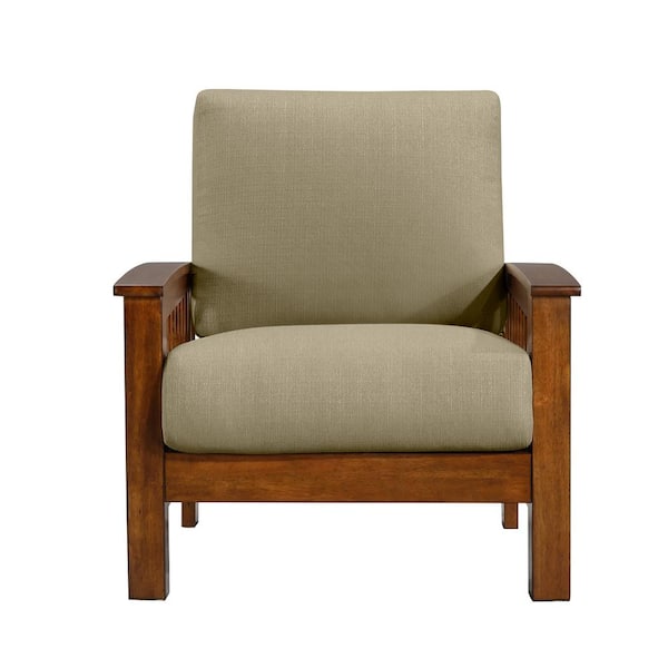 Handy Living Omaha Mission Style Arm Chair With Exposed Cherry Wood Frame In Barley Tan Linen 340c Lin82 175c The Home Depot Barley Tan Linen 340c Lin82 175c, Occasional Chairs With Wooden Arms