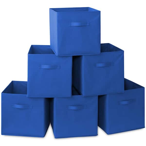 Casafield Royal Blue 13 in. x 13 in. Fabric Collapsible Cubes Decorative Basket Storage Bins-Set of 6